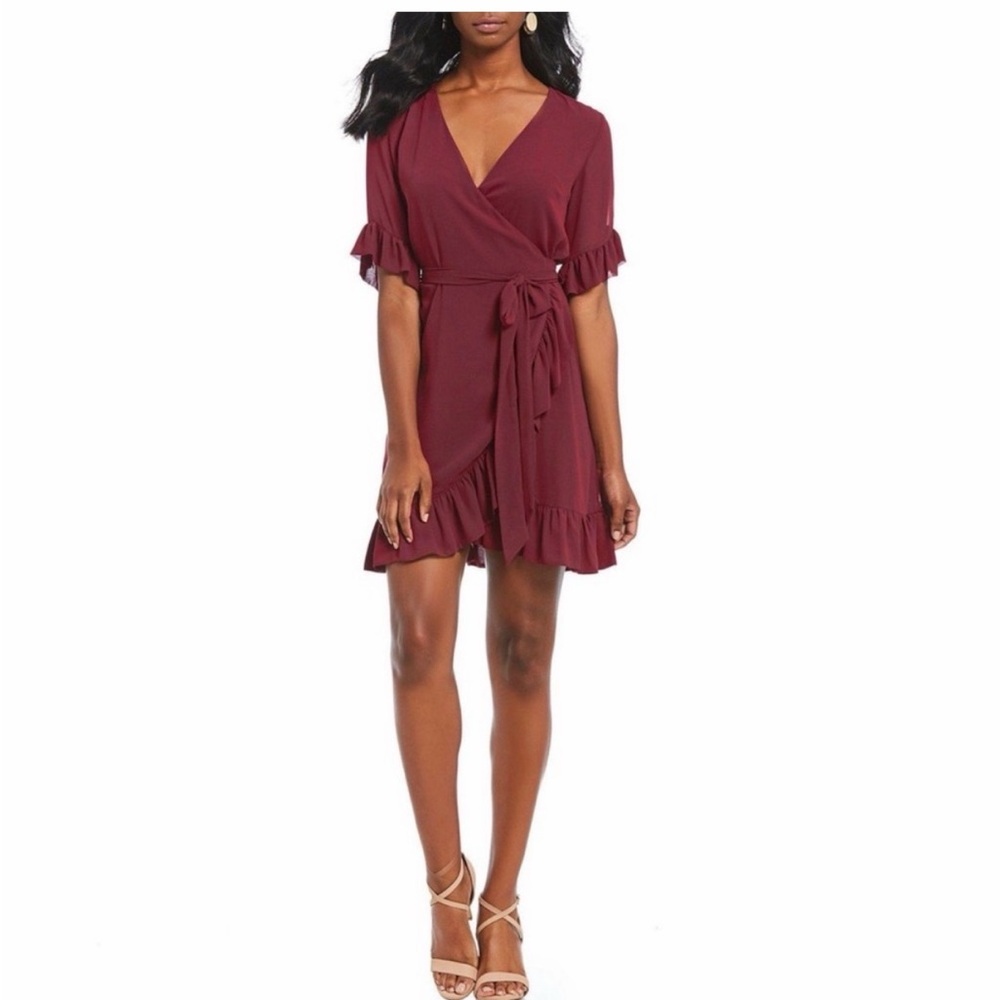 Gianni Bini Deep Berry/Burgundy Morgan Ruffle Wrap Dress